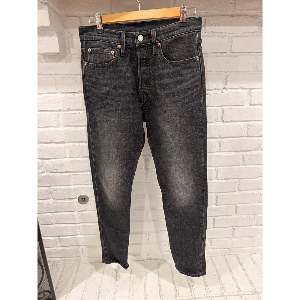 Levis Premium Big E 501 Skinny Black High Rise Button Fly Jeans Womens 27x28